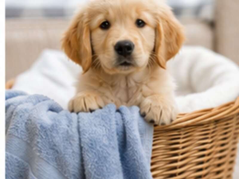 Puppy in a basket