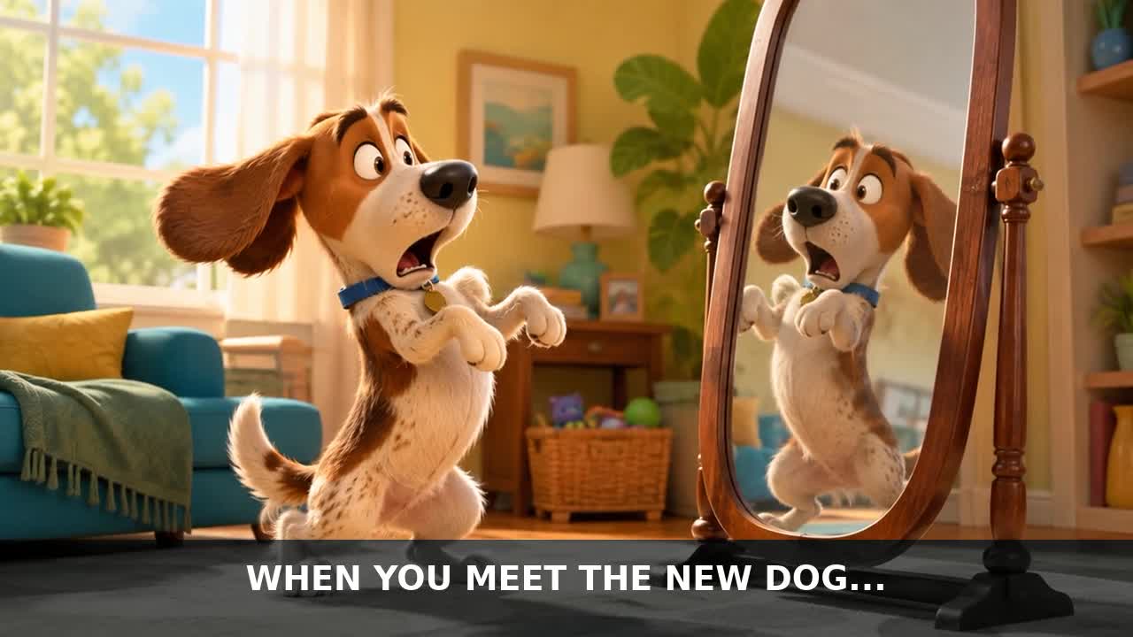 Funny animated dog ready to play
